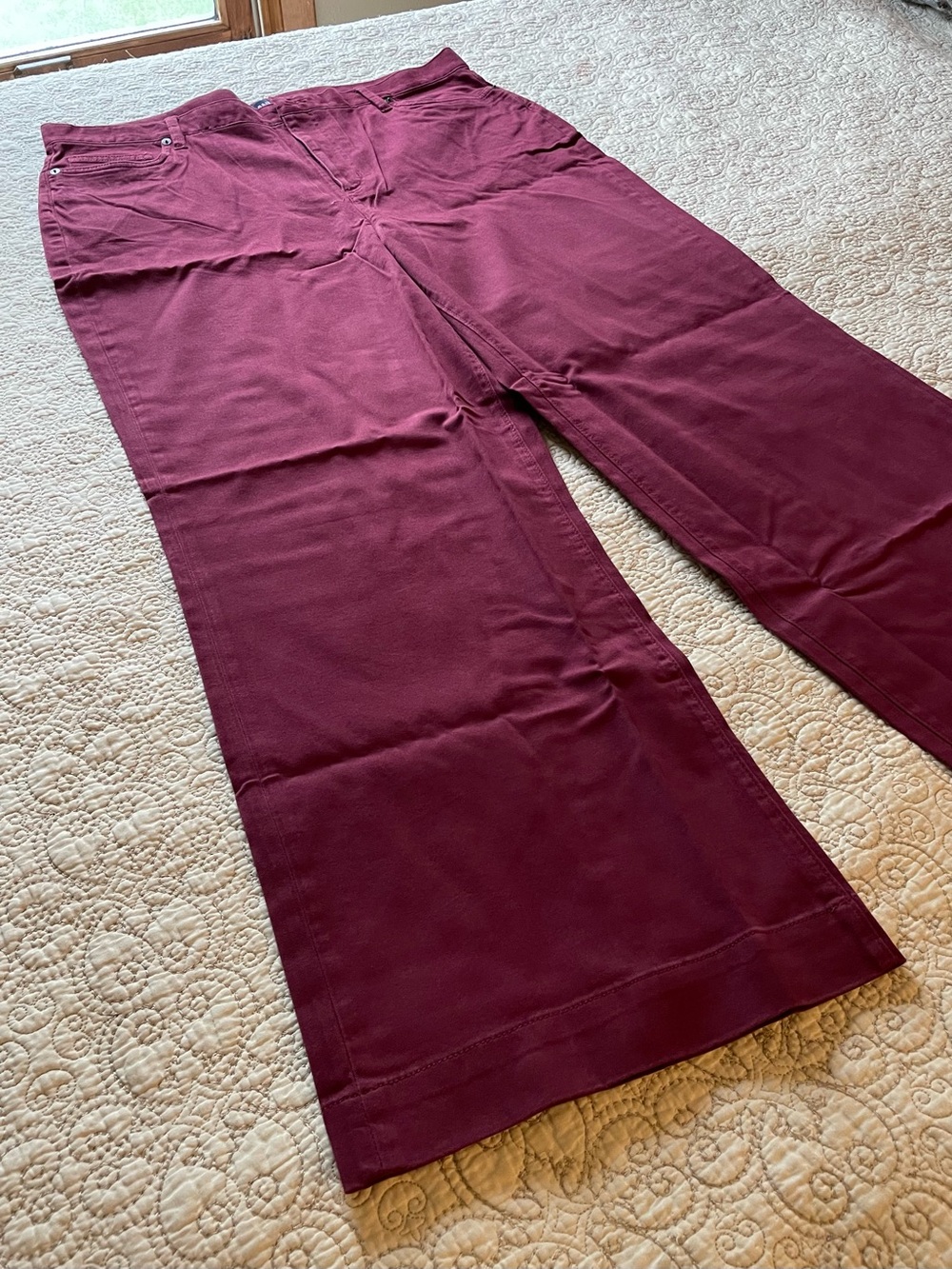 Lands' End Women's Rich Burgundy Wide-Leg Pants - Picture 2 of 9